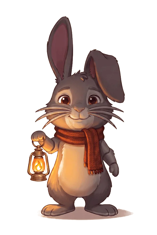 Numble — a small curious bunny holding a lantern